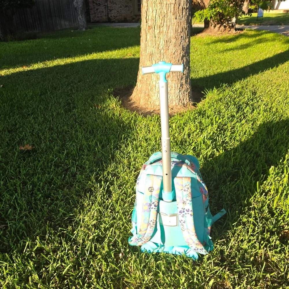 Kids Rolling Backpack and Lunch Box Set Turquoise Leopard Floral 3D Ears